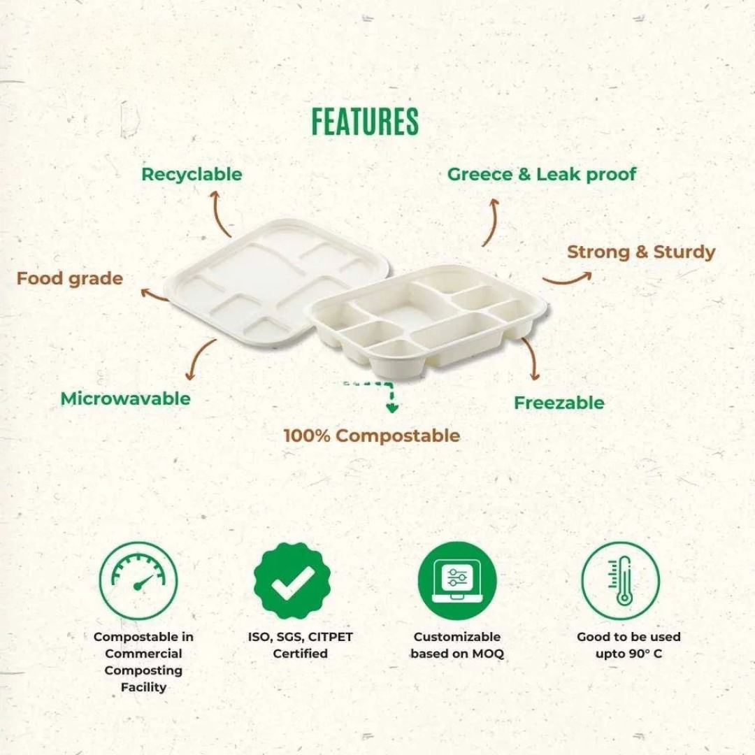Sugarcane Bagasse 8Cp Meal Tray